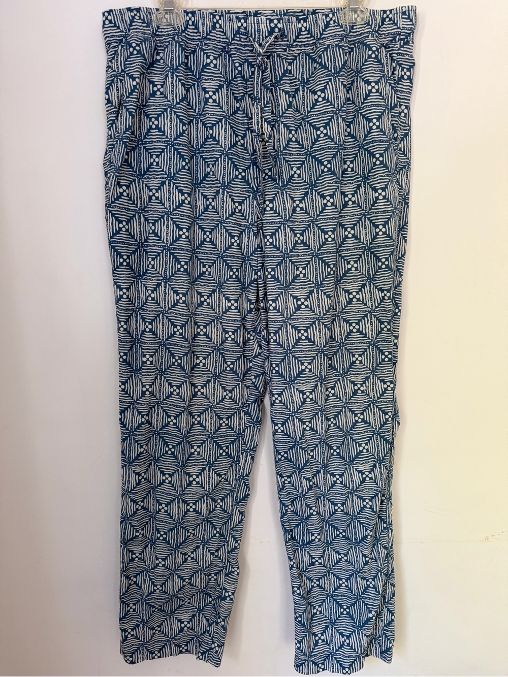 J.Crew Women’s Large 100% Cotton Blue Geometric Print Pull-On Pants